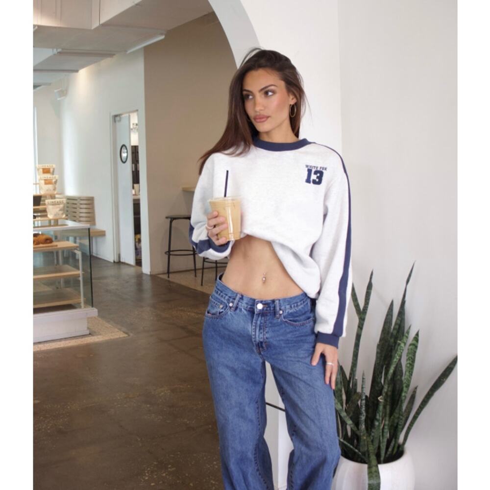 White‎ Fox Women’s Play For It Oversized Pullover Sweatshirt Size M/L Gray Blue